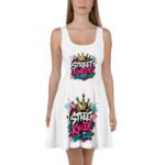 Street Kweens Skater Dress - White Crowned In Graffiti