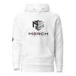 Unisex Hoodie - White - The Merch Shop - Front Back Sleeve Logo