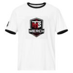 Unisex Ringer T-Shirt - TMS The Merch Shop - White Black - 3 Logo