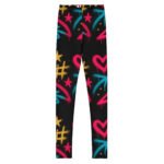Youth Leggings - Graffiti Hearts Stars - Black Neon - Street Art